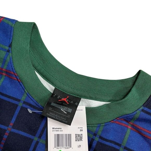 Nike Air Jordan Sweatshirt WMNS 2X Green Brooklynn Fleece‎ Plaid Holiday Festive - Picture 4 of 11